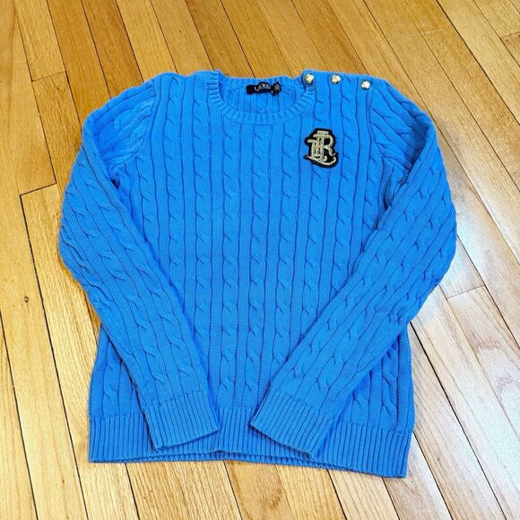 Lauren Ralph Lauren Womens Cable Knit Sweater Size L Preppy Old Money Cotton EUC - Picture 9 of 11